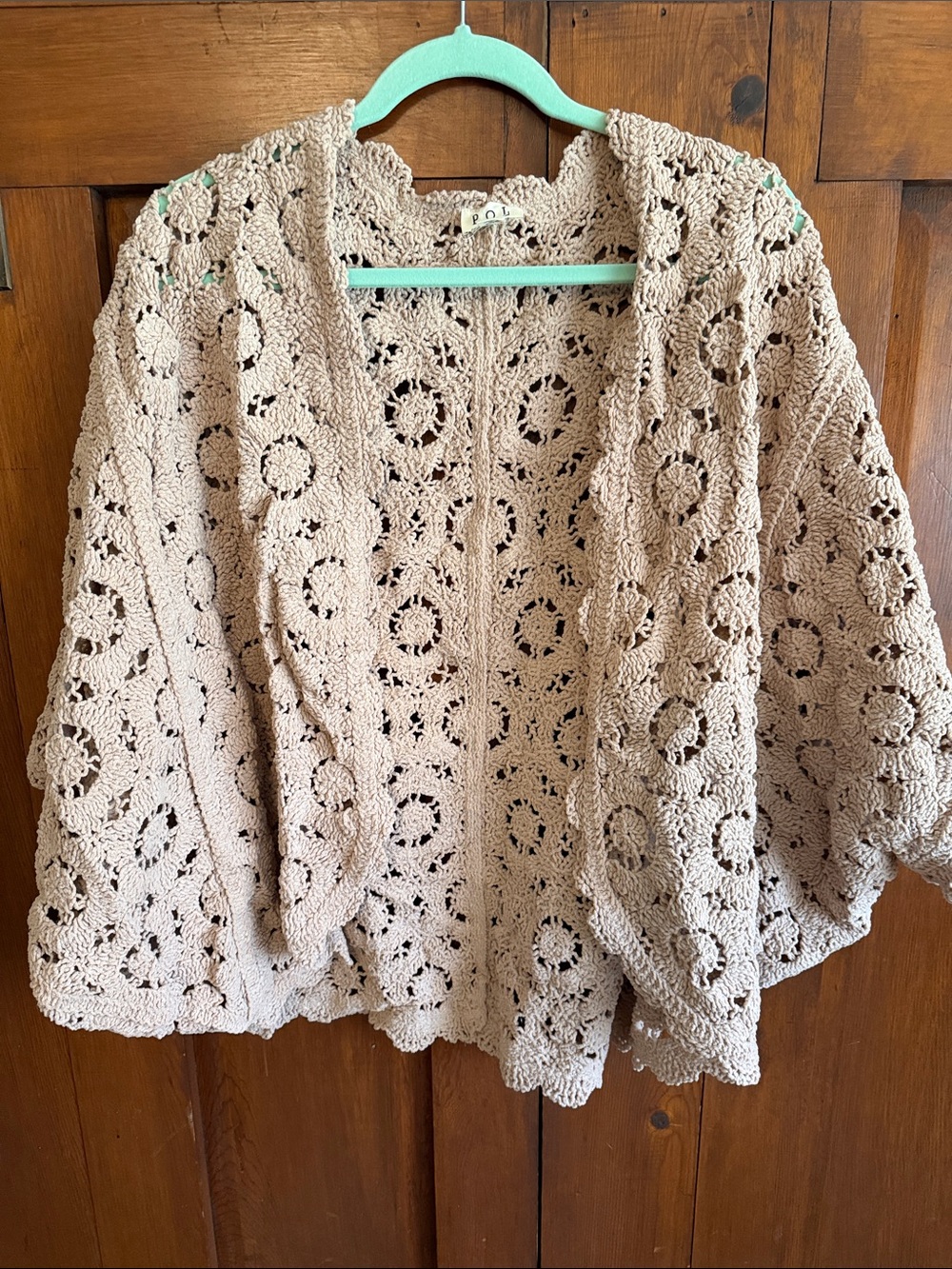 POL Beige Crochet Open-Front Women's Shrug Cardigan
